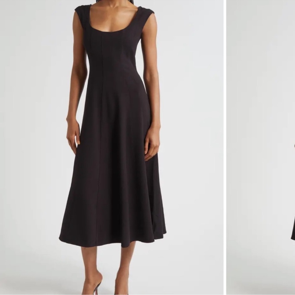 STAUD Charlotte Cap Sleeve Midi Dress in Black Size 6